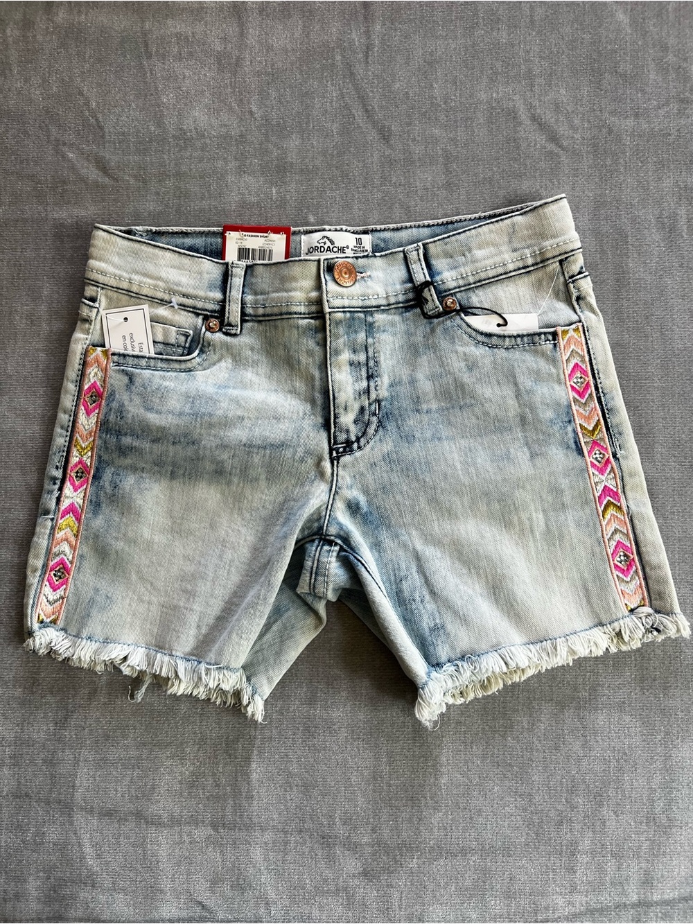 Jordache Light Wash Denim Shorts with Pink Aztec Side Trim